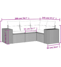 4-tlg. Garten-Sofagarnitur mit Kissen Schwarz Poly Rattan