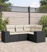 4-tlg. Garten-Sofagarnitur mit Kissen Schwarz Poly Rattan