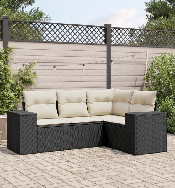 4-tlg. Garten-Sofagarnitur mit Kissen Schwarz Poly Rattan