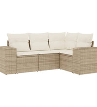 4-tlg. Garten-Sofagarnitur mit Kissen Beige Poly Rattan