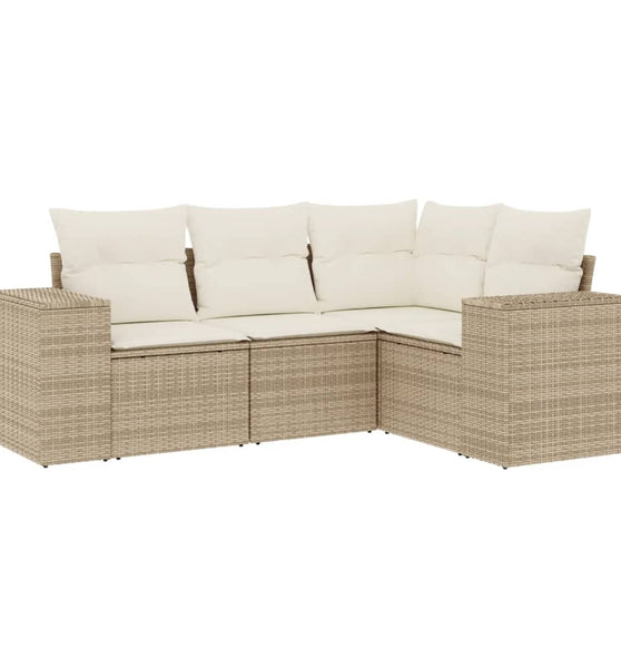 4-tlg. Garten-Sofagarnitur mit Kissen Beige Poly Rattan