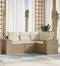 4-tlg. Garten-Sofagarnitur mit Kissen Beige Poly Rattan