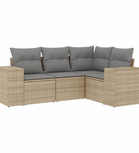 4-tlg. Garten-Sofagarnitur mit Kissen Beige Poly Rattan