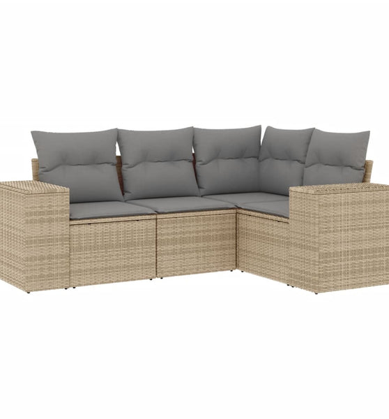 4-tlg. Garten-Sofagarnitur mit Kissen Beige Poly Rattan