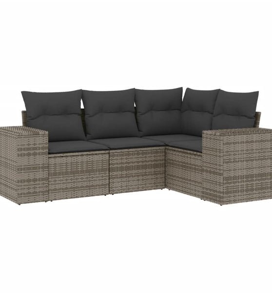 4-tlg. Garten-Sofagarnitur mit Kissen Grau Poly Rattan