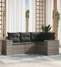 4-tlg. Garten-Sofagarnitur mit Kissen Grau Poly Rattan