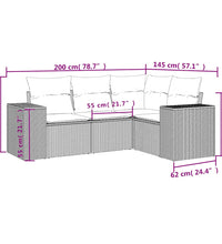 4-tlg. Garten-Sofagarnitur mit Kissen Hellgrau Poly Rattan