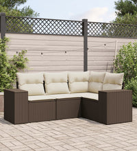 4-tlg. Garten-Sofagarnitur mit Kissen Braun Poly Rattan