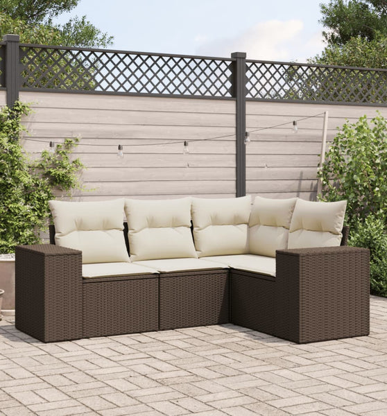 4-tlg. Garten-Sofagarnitur mit Kissen Braun Poly Rattan