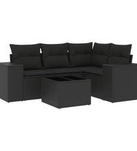 5-tlg. Garten-Sofagarnitur mit Kissen Schwarz Poly Rattan