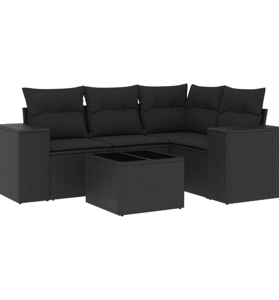 5-tlg. Garten-Sofagarnitur mit Kissen Schwarz Poly Rattan