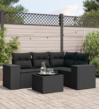 5-tlg. Garten-Sofagarnitur mit Kissen Schwarz Poly Rattan