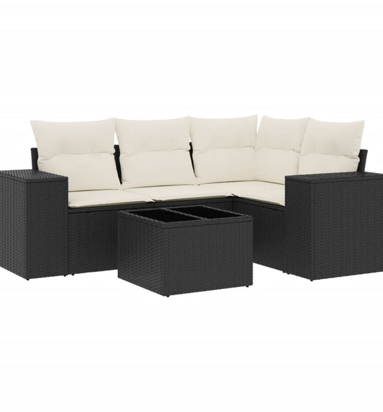 5-tlg. Garten-Sofagarnitur mit Kissen Schwarz Poly Rattan