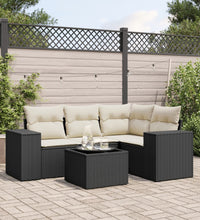 5-tlg. Garten-Sofagarnitur mit Kissen Schwarz Poly Rattan