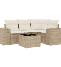 5-tlg. Garten-Sofagarnitur mit Kissen Beige Poly Rattan