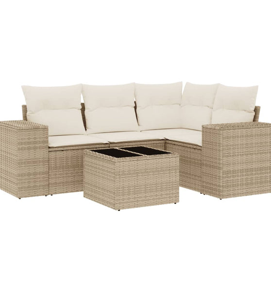 5-tlg. Garten-Sofagarnitur mit Kissen Beige Poly Rattan