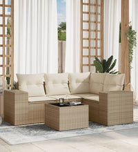 5-tlg. Garten-Sofagarnitur mit Kissen Beige Poly Rattan