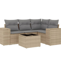 5-tlg. Garten-Sofagarnitur mit Kissen Beige Poly Rattan