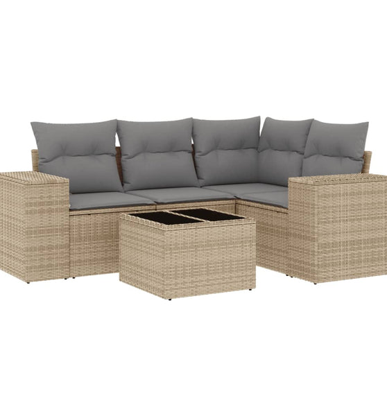 5-tlg. Garten-Sofagarnitur mit Kissen Beige Poly Rattan