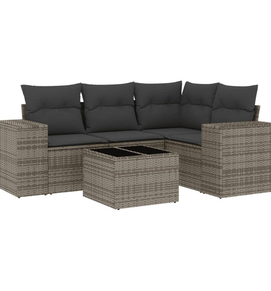 5-tlg. Garten-Sofagarnitur mit Kissen Grau Poly Rattan