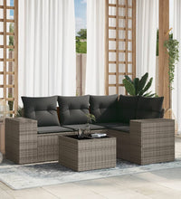 5-tlg. Garten-Sofagarnitur mit Kissen Grau Poly Rattan