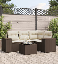 5-tlg. Garten-Sofagarnitur mit Kissen Braun Poly Rattan