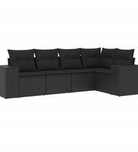 5-tlg. Garten-Sofagarnitur mit Kissen Schwarz Poly Rattan