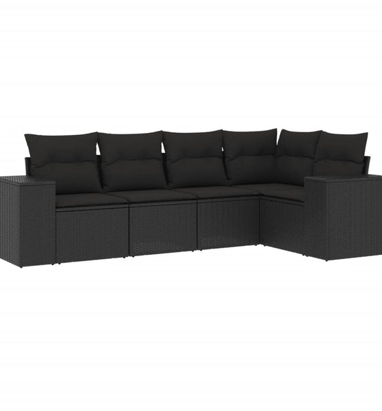 5-tlg. Garten-Sofagarnitur mit Kissen Schwarz Poly Rattan