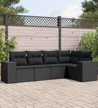 5-tlg. Garten-Sofagarnitur mit Kissen Schwarz Poly Rattan