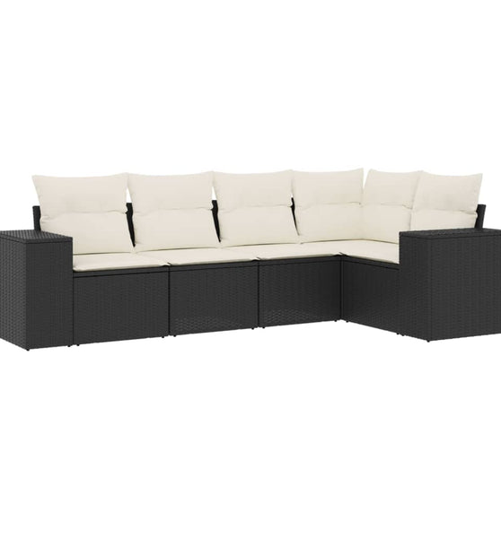 5-tlg. Garten-Sofagarnitur mit Kissen Schwarz Poly Rattan