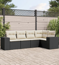 5-tlg. Garten-Sofagarnitur mit Kissen Schwarz Poly Rattan