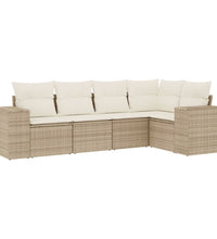 5-tlg. Garten-Sofagarnitur mit Kissen Beige Poly Rattan