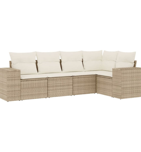 5-tlg. Garten-Sofagarnitur mit Kissen Beige Poly Rattan