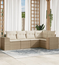 5-tlg. Garten-Sofagarnitur mit Kissen Beige Poly Rattan