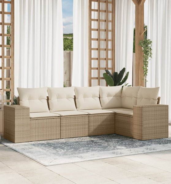 5-tlg. Garten-Sofagarnitur mit Kissen Beige Poly Rattan