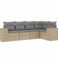 5-tlg. Garten-Sofagarnitur mit Kissen Beige Poly Rattan