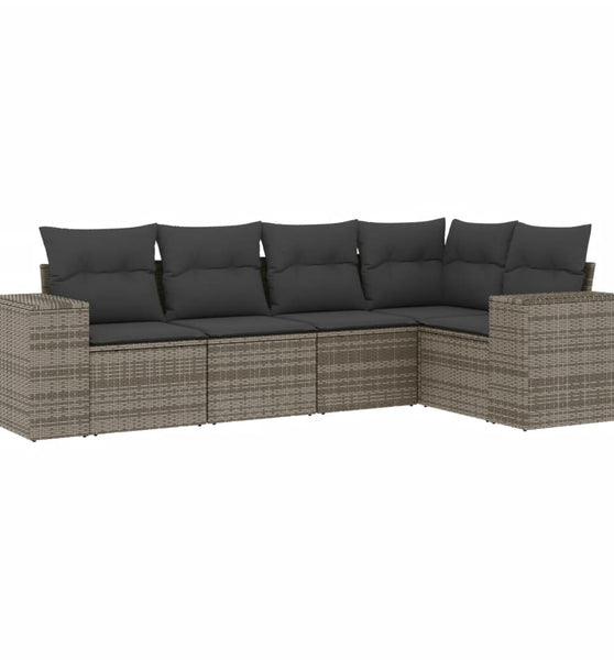 5-tlg. Garten-Sofagarnitur mit Kissen Grau Poly Rattan