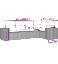 5-tlg. Garten-Sofagarnitur mit Kissen Grau Poly Rattan