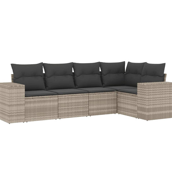 5-tlg. Garten-Sofagarnitur mit Kissen Hellgrau Poly Rattan