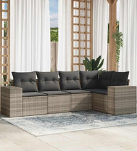 5-tlg. Garten-Sofagarnitur mit Kissen Hellgrau Poly Rattan