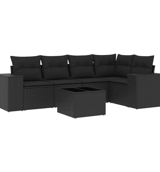 6-tlg. Garten-Sofagarnitur mit Kissen Schwarz Poly Rattan