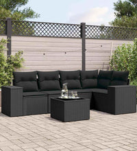 6-tlg. Garten-Sofagarnitur mit Kissen Schwarz Poly Rattan