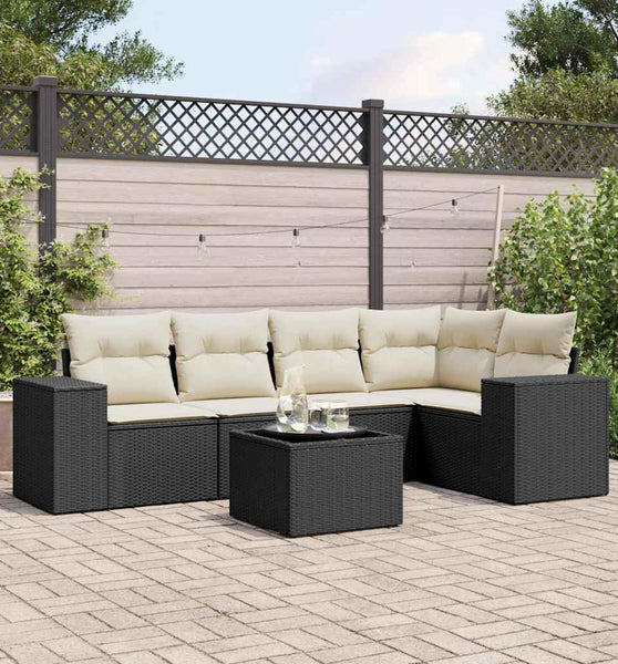 6-tlg. Garten-Sofagarnitur mit Kissen Schwarz Poly Rattan