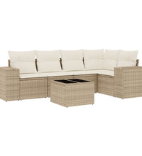 6-tlg. Garten-Sofagarnitur mit Kissen Beige Poly Rattan