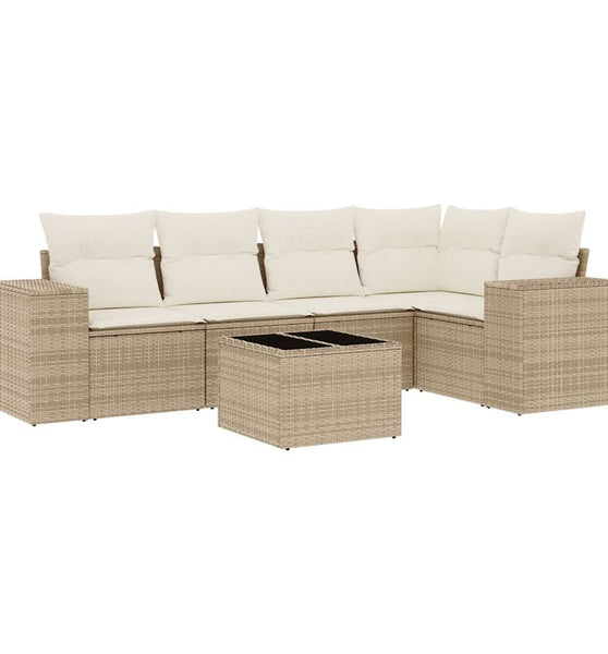 6-tlg. Garten-Sofagarnitur mit Kissen Beige Poly Rattan