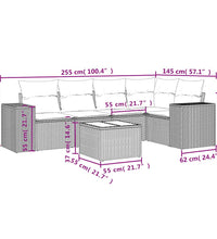 6-tlg. Garten-Sofagarnitur mit Kissen Beige Poly Rattan