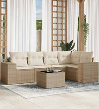 6-tlg. Garten-Sofagarnitur mit Kissen Beige Poly Rattan