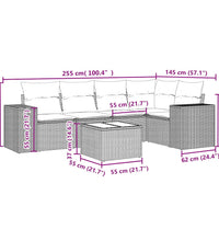 6-tlg. Garten-Sofagarnitur mit Kissen Hellgrau Poly Rattan