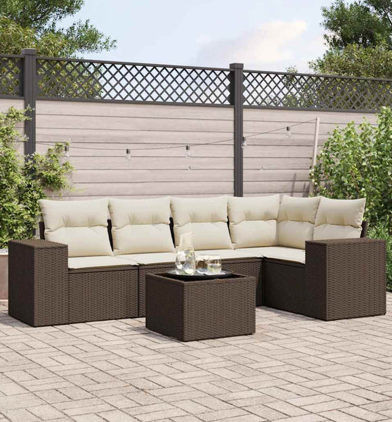 6-tlg. Garten-Sofagarnitur mit Kissen Braun Poly Rattan