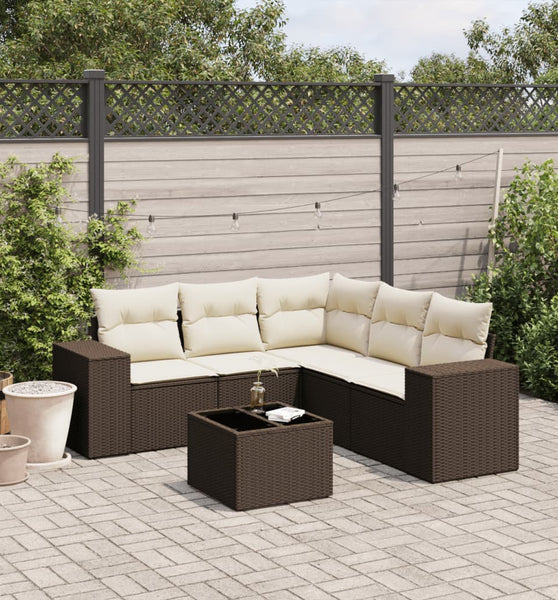 6-tlg. Garten-Sofagarnitur mit Kissen Braun Poly Rattan